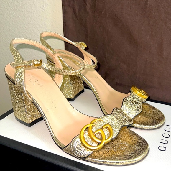 GUCCI Sexy Metallic Laminate Leather Mid Heel Sandal Double US Size 6, with Box. - Picture 3 of 16